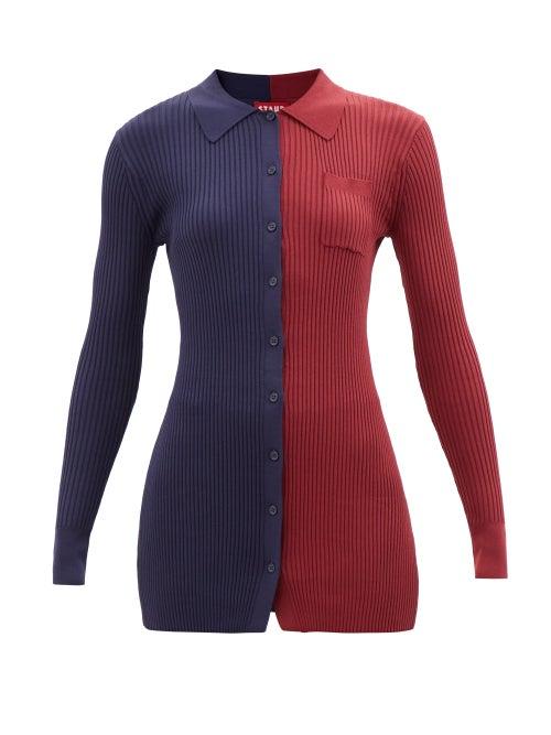 Staud - Milton Colour-block Ribbed-knit Cardigan - Womens - Navy Multi