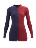 Staud - Milton Colour-block Ribbed-knit Cardigan - Womens - Navy Multi