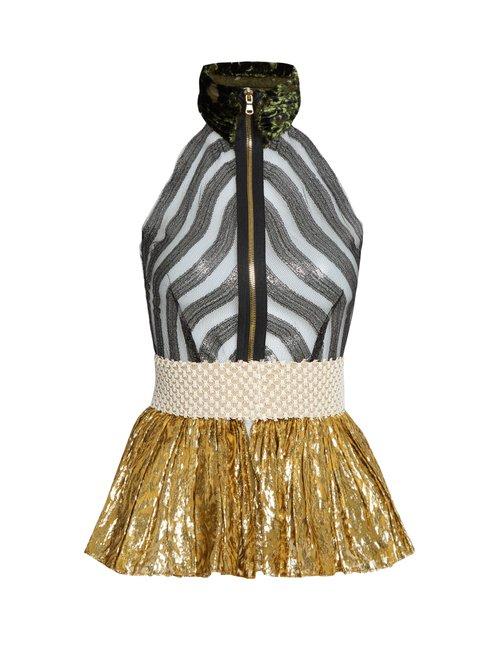 Matchesfashion.com Sophie Theallet - Mari Sleeveless Fil Coup Silk Blend Tulle Top - Womens - Gold Multi