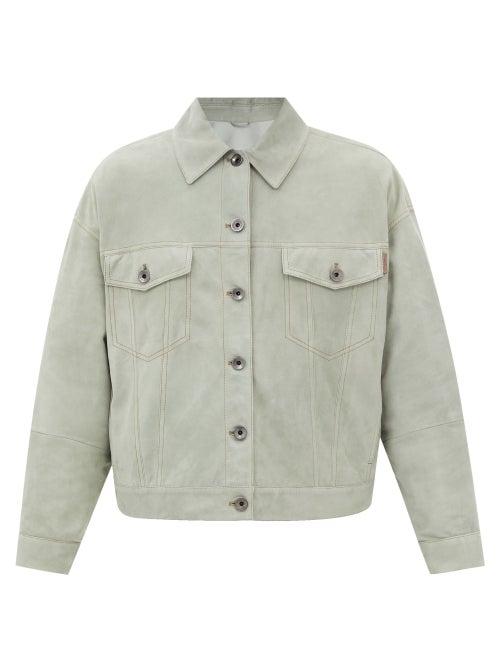Brunello Cucinelli - Monoli-chain Suede Jacket - Womens - Light Green