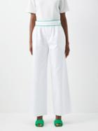 Bottega Veneta - Logo-waistband Cotton-twill Trousers - Womens - White