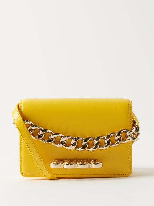 Alexander Mcqueen - Four-ring Chain-handle Leather Cross-body Bag - Womens - Yellow