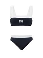 Matchesfashion.com Dolce & Gabbana - Logo-print Square-neck Bikini - Womens - Black