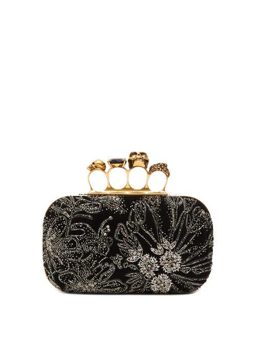 Matchesfashion.com Alexander Mcqueen - Skull Beaded Suede Clutch - Womens - Black Multi