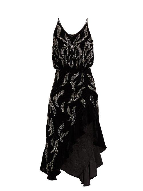 Matchesfashion.com Dodo Bar Or - Agnes Bead Embellished Velvet Dress - Womens - Black