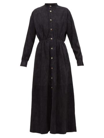 Matchesfashion.com Holiday Boileau - Texan Button Front Suede Shirtdress - Womens - Navy