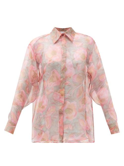 Matchesfashion.com Raey - Watercolour Floral-print Silk-organza Shirt - Womens - Pink Print