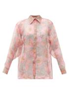 Matchesfashion.com Raey - Watercolour Floral-print Silk-organza Shirt - Womens - Pink Print