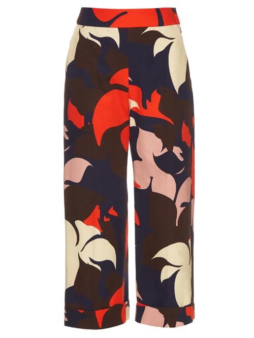 Delpozo Floral-print Wide-leg Cropped Cotton Trousers