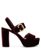 Matchesfashion.com Prada - Velvet Platform Sandals - Womens - Burgundy