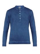 Matchesfashion.com Massimo Alba - Garment Dyed Long Sleeved Cotton Henley T Shirt - Mens - Blue