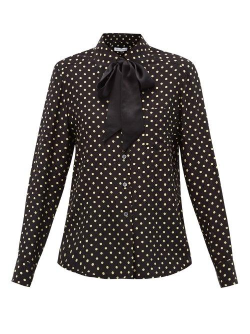 Matchesfashion.com Bella Freud - Minelli Pussybow-ties Polka Dot Silk Blouse - Womens - Black