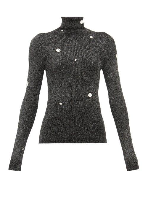 Matchesfashion.com Christopher Kane - Crystal Embellished Roll Neck Lam Sweater - Womens - Dark Grey