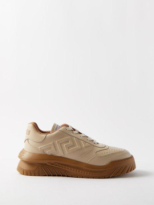Versace - Odissea Greca-embossed Leather Trainers - Mens - Cream