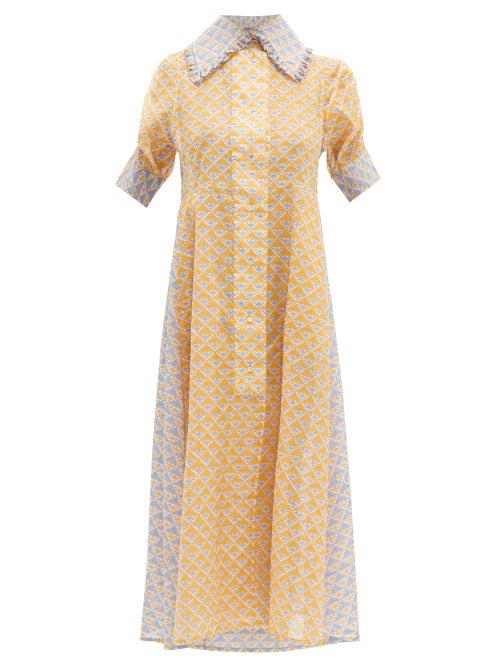 Matchesfashion.com Thierry Colson - Tifenn Geometric Print Cotton Blend Midi Dress - Womens - Blue Multi