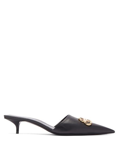 Matchesfashion.com Balenciaga - Square Heel Bb Leather Mules - Womens - Black