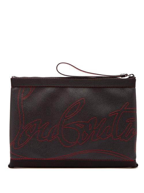 Matchesfashion.com Christian Louboutin - Kaloupouch Logo Stitched Grained Leather Pouch - Mens - Black Multi