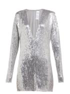 Matchesfashion.com Ashish - Sequinned Plunge Neck Mini Dress - Womens - Silver
