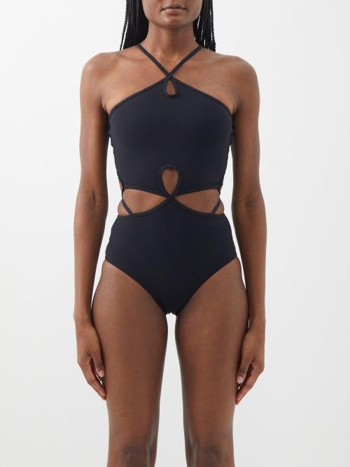 Christopher Esber - Looped Cutout Halterneck Swimsuit - Womens - Black
