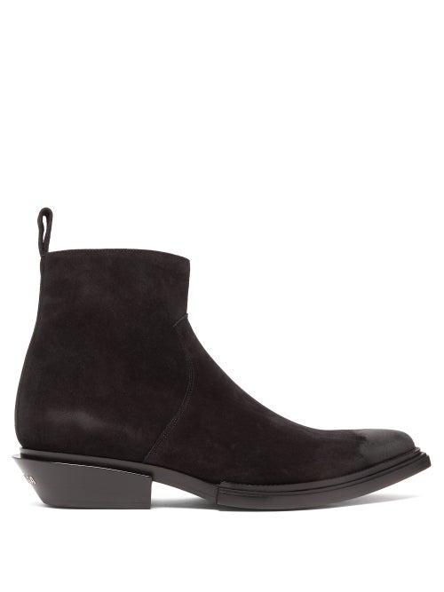 Matchesfashion.com Balenciaga - Santiag Point Toe Suede Boots - Mens - Black