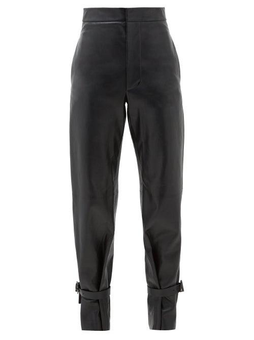 Matchesfashion.com Bottega Veneta - Tied-cuff Leather Wide-leg Trousers - Womens - Black