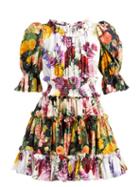 Matchesfashion.com Dolce & Gabbana - Ruffled Floral Print Cotton Dress - Womens - White Multi