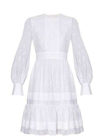 Matchesfashion.com Erdem - Suzette Floral-embroidered Poplin Tiered Dress - Womens - White