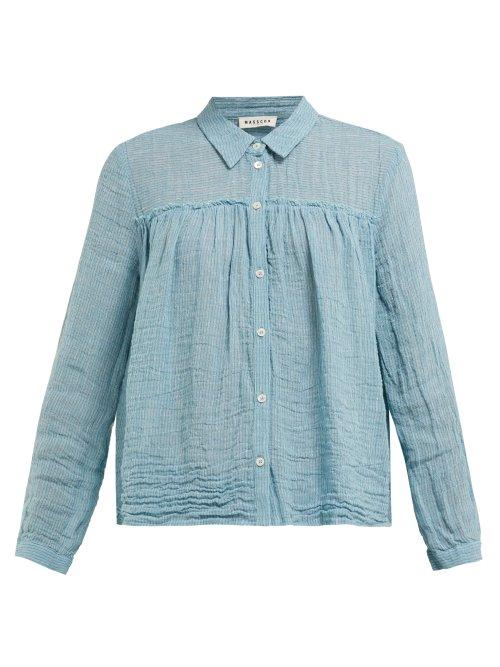 Matchesfashion.com Masscob - Crinkled Bohemia Linen Blend Blouse - Womens - Mid Blue