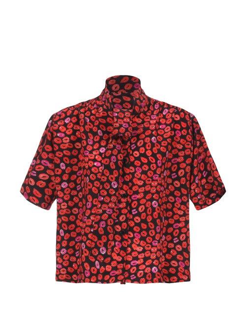 Matchesfashion.com Marni - Small Kisses-print Crepe Shirt - Womens - Black Print