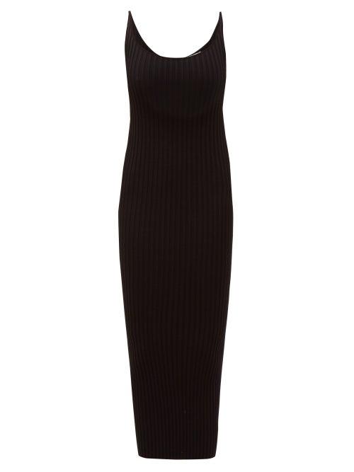 Matchesfashion.com Paco Rabanne - Scoop Neck Ribbed Jersey Cotton Blend Midi Dress - Womens - Black