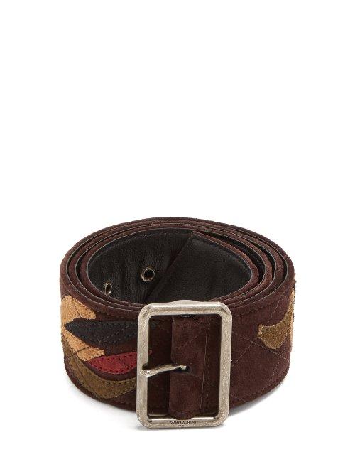 Matchesfashion.com Saint Laurent - Floral Appliqu Suede Belt - Womens - Brown
