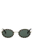Matchesfashion.com Valentino - Crystal Embellished Oval Frame Sunglasses - Womens - Black Silver