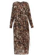 Matchesfashion.com Raey - Drawstring Waist Marbled Animal Print Silk Dress - Womens - Brown Print