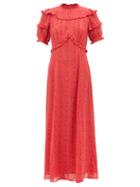 Cefinn - Violetta Ruffled Moir-jacquard Georgette Dress - Womens - Red