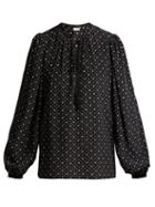 Matchesfashion.com Saint Laurent - Heart Print Silk Crepe De Chine Blouse - Womens - Black White
