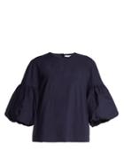 Matchesfashion.com Tibi - Balloon Sleeve Cotton Top - Womens - Navy