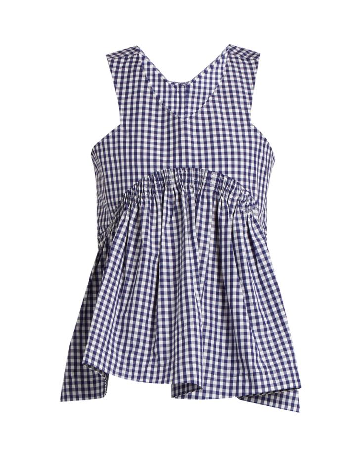 Teija V-neck Sleeveless Cotton-gingham Top