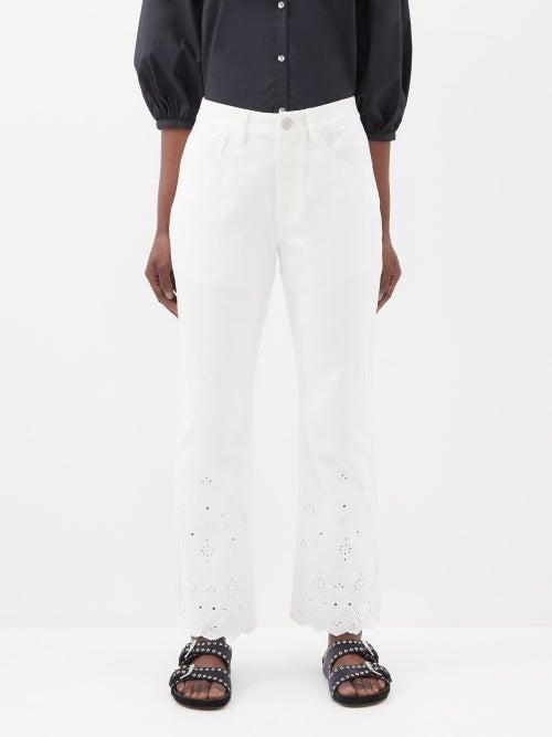 Staud - Noemie Broderie-anglaise Cotton Trousers - Womens - White