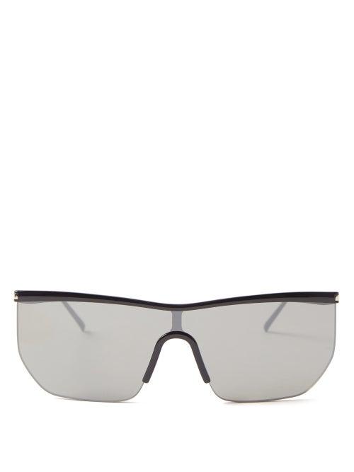 Saint Laurent - Flat-top Mirrored Sunglasses - Womens - Black Silver