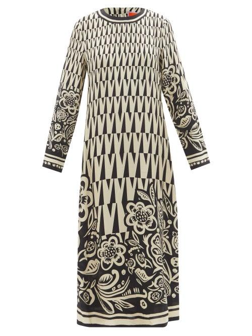 La Doublej - Swing Geometric-print Crepe Maxi Dress - Womens - Black White