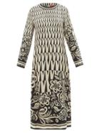 La Doublej - Swing Geometric-print Crepe Maxi Dress - Womens - Black White