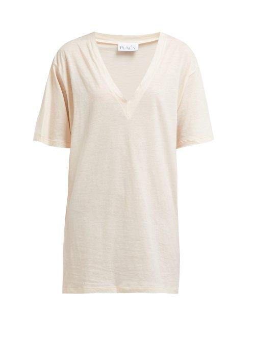 Matchesfashion.com Raey - V Neck Cotton Jersey Loose Fit T Shirt - Womens - Nude