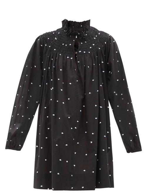 Three Graces London - Antoinette Ruffled Embroidered Cotton Dress - Womens - Black White
