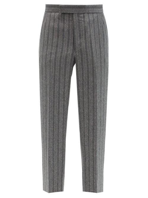 Matchesfashion.com Thom Browne - Striped Wool-flannel Trousers - Mens - Grey
