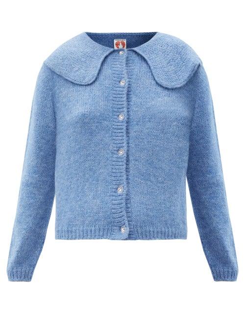 Matchesfashion.com Shrimps - Clara Crystal-button Alpaca-blend Cardigan - Womens - Light Blue