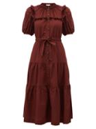Matchesfashion.com Sea - Rumi Tiered Cotton Midi Dress - Womens - Burgundy