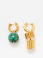Timeless Pearly - Mismatched Malachite & Gold-plated Hoop Earrings - Womens - Green Multi