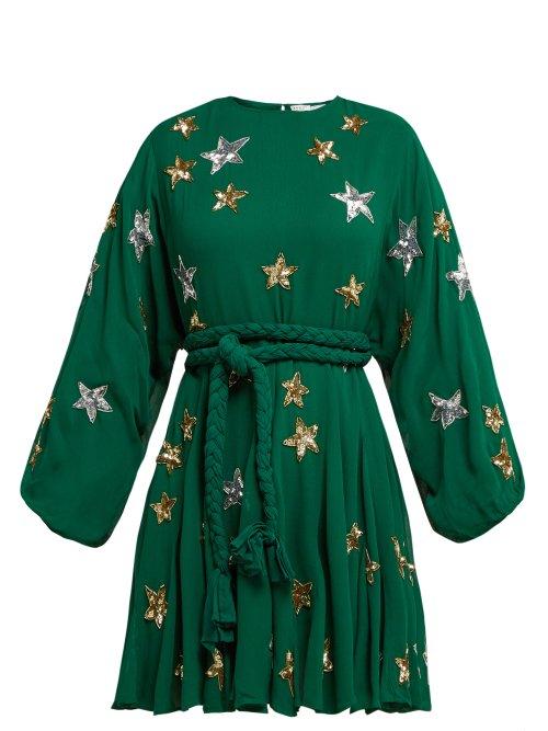 Matchesfashion.com Rhode Resort - Ella Star Embellished Chiffon Crepe Dress - Womens - Green