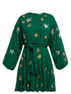 Matchesfashion.com Rhode Resort - Ella Star Embellished Chiffon Crepe Dress - Womens - Green
