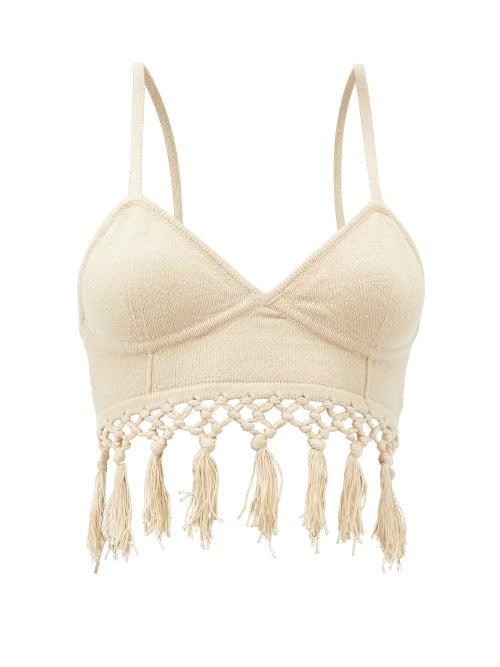 Matchesfashion.com Joostricot - Macram-hem Knitted Linen-blend Cropped Top - Womens - Light Beige